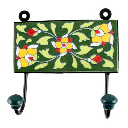 Pea Green Leaf Ceramic Tile Hook